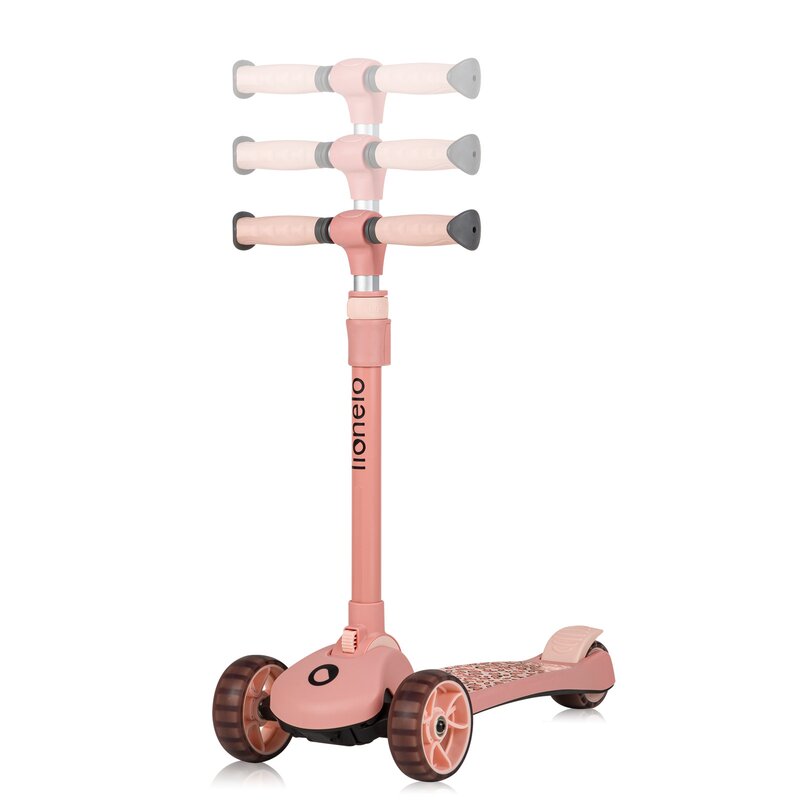 Trotineta, Lionelo, Franky, Multifunctionala, Pliabila, Pana la 50 kg, Bicicleta cu 3 roti si trotineta de echilibru, Ghidon reglabil, Sezut detasabil, Roti cu LED, Conform cu EN71, EN62115, 12 luni+, Roz