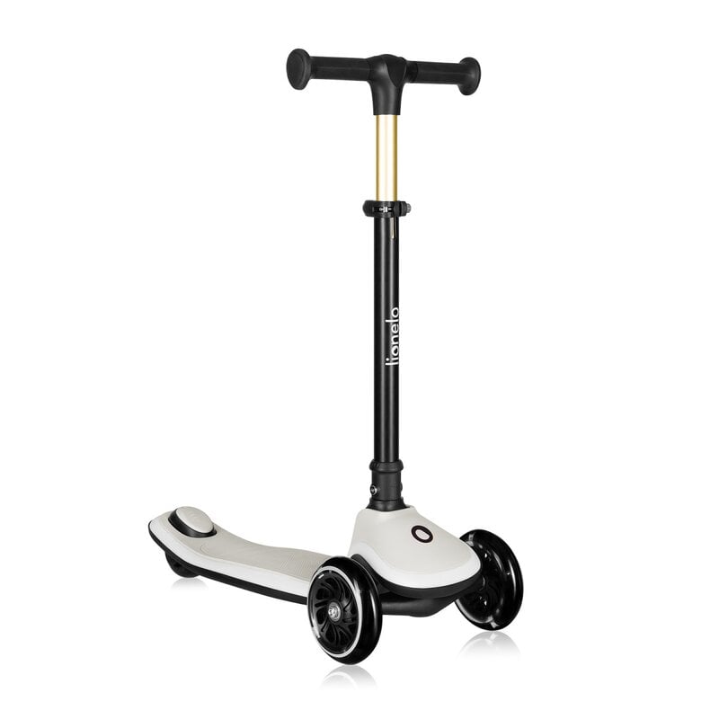 Trotineta pentru copii, Lionelo, Mey, Ultrapliabila, Cu lumini si cosulet, Maner ajustabil pe inaltime, 3 ani+, Pana la 50 Kg, Ultra usor, 2.8 kg, Conform cu standardul EN71-1/2/3, Certificata Intertek, Bej