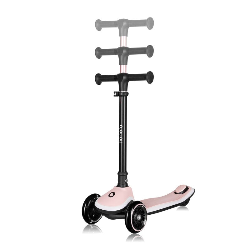 Trotineta pentru copii, Lionelo, Mey, Ultrapliabila, Cu lumini si cosulet, Maner ajustabil pe inaltime, 3 ani+, Pana la 50 Kg, Ultra usor, 2.8 kg, Conform cu standardul EN71-1/2/3, Certificata Intertek, Roz