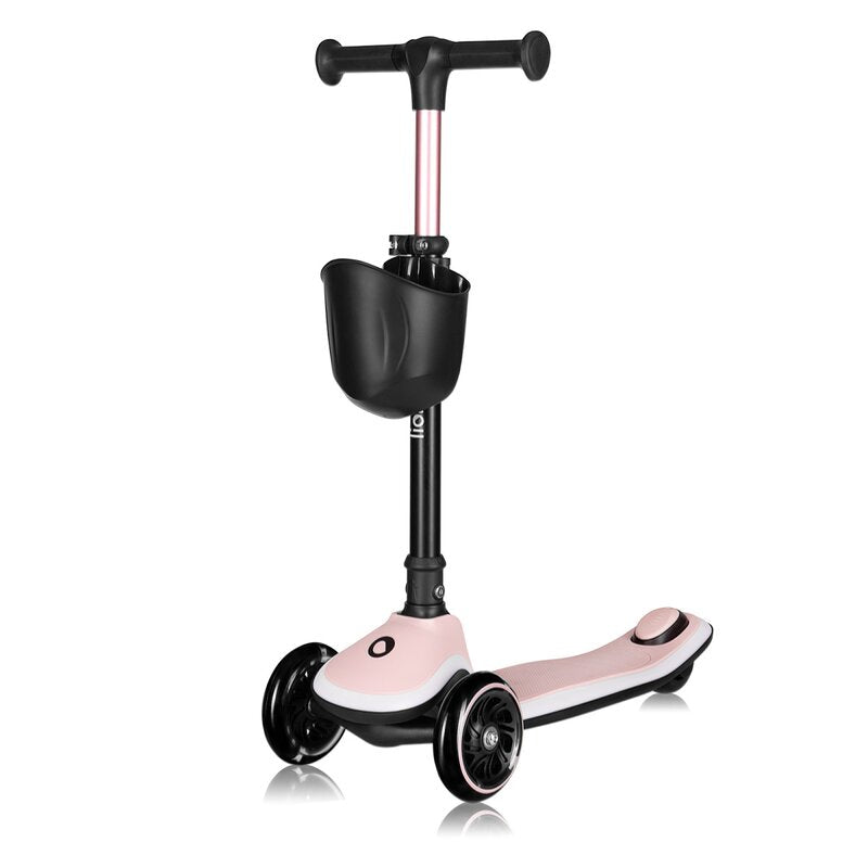 Trotineta pentru copii, Lionelo, Mey, Ultrapliabila, Cu lumini si cosulet, Maner ajustabil pe inaltime, 3 ani+, Pana la 50 Kg, Ultra usor, 2.8 kg, Conform cu standardul EN71-1/2/3, Certificata Intertek, Roz