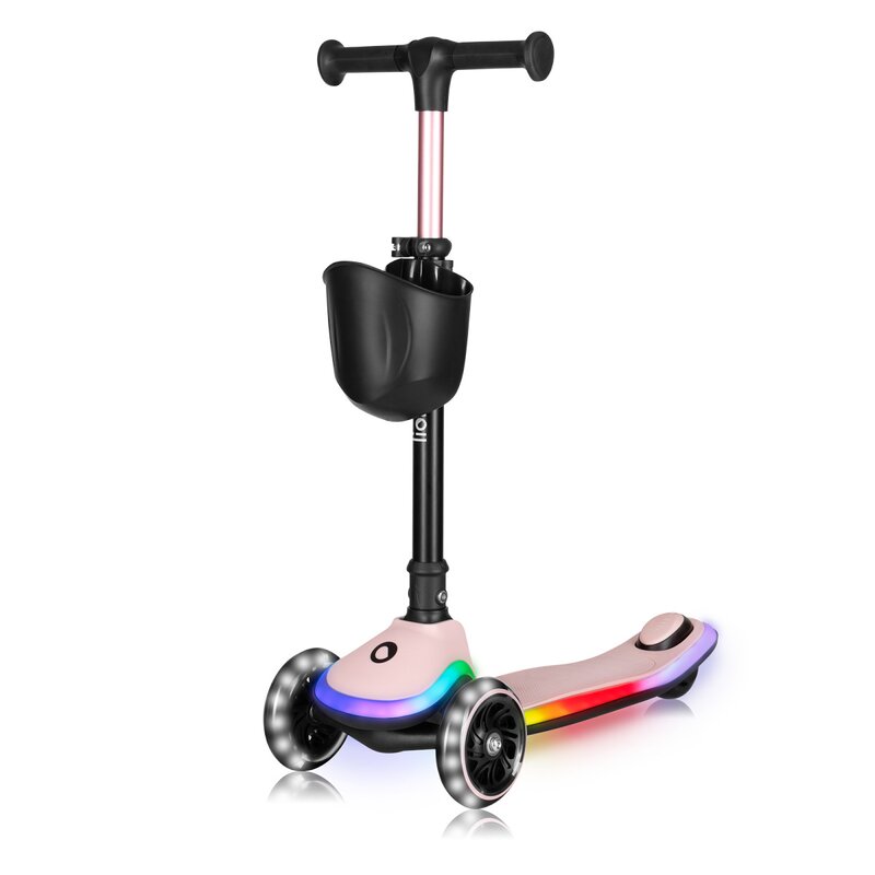 Trotineta pentru copii, Lionelo, Mey, Ultrapliabila, Cu lumini si cosulet, Maner ajustabil pe inaltime, 3 ani+, Pana la 50 Kg, Ultra usor, 2.8 kg, Conform cu standardul EN71-1/2/3, Certificata Intertek, Roz