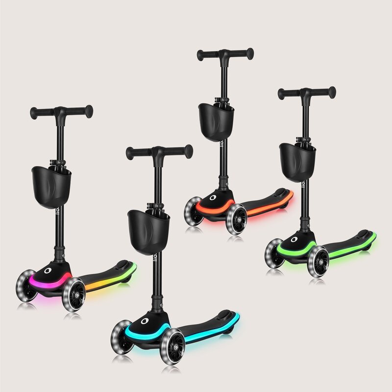 Trotineta pentru copii, Lionelo, Mey, Ultrapliabila, Cu lumini si cosulet, Maner ajustabil pe inaltime, 3 ani+, Pana la 50 Kg, Ultra usor, 2.8 kg, Conform cu standardul EN71-1/2/3, Certificata Intertek, Bej