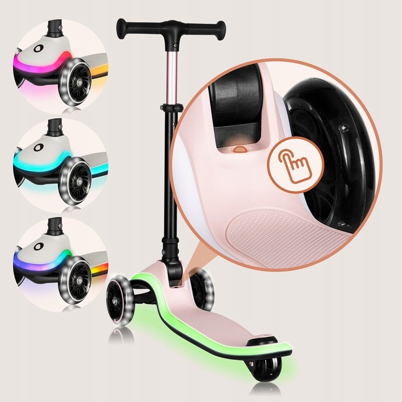 Trotineta pentru copii, Lionelo, Mey, Ultrapliabila, Cu lumini si cosulet, Maner ajustabil pe inaltime, 3 ani+, Pana la 50 Kg, Ultra usor, 2.8 kg, Conform cu standardul EN71-1/2/3, Certificata Intertek, Roz