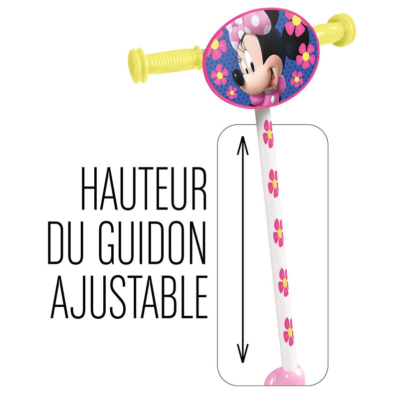 Trotineta, Stamp, Minnie Mouse, Cu 3 roti, Pana la 20 kg, Cu platforma antiderapanta, Cadru din otel, Roti din PVC, Ghidon reglabil, 2-4 ani, Pink