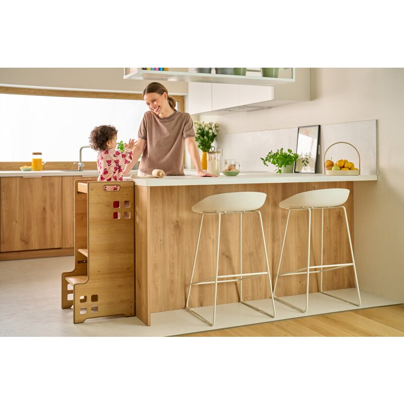 Turn de invatare Montessori, Lionelo, Cass, Functie de raft pentru carti, Pana la 30 kg, 12 luni - 6 ani, Din MDF si furnir, 3 trepte de inaltime, Alb