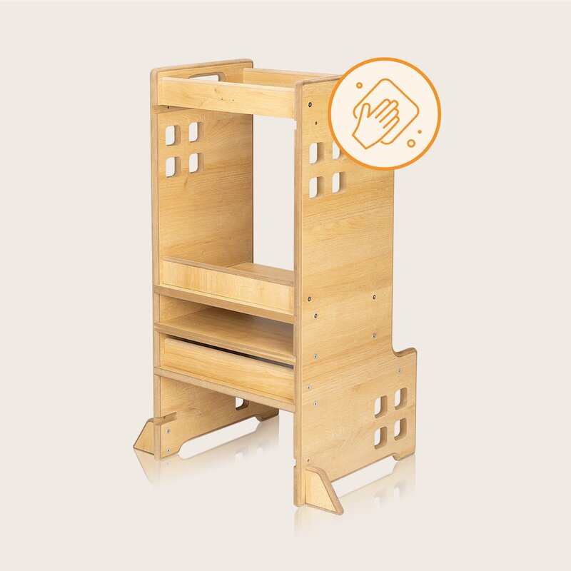 Turn de invatare Montessori, Lionelo, Cass, Functie de raft pentru carti, Pana la 30 kg, 12 luni - 6 ani, Din MDF si furnir, 3 trepte de inaltime, Alb