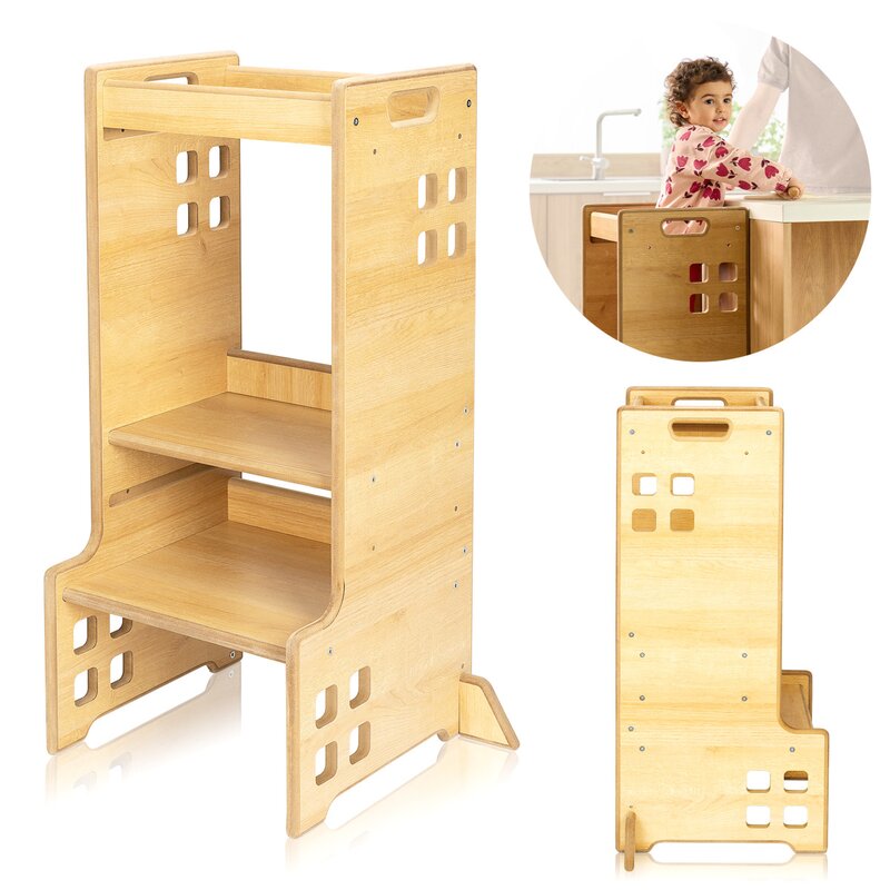 Turn de invatare Montessori, Lionelo, Cass, Functie de raft pentru carti, Pana la 30 kg, 12 luni - 6 ani, Din MDF si furnir, 3 trepte de inaltime, Alb
