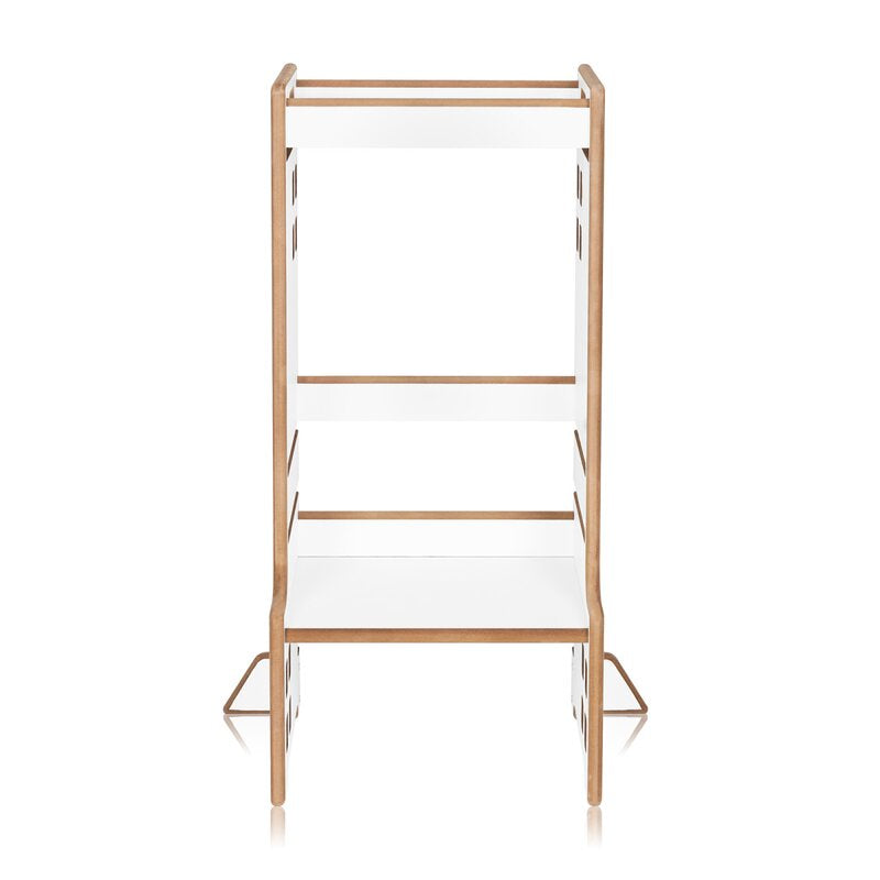 Turn de invatare Montessori, Lionelo, Cass, Functie de raft pentru carti, Pana la 30 kg, 12 luni - 6 ani, Din MDF si furnir, 3 trepte de inaltime, Alb