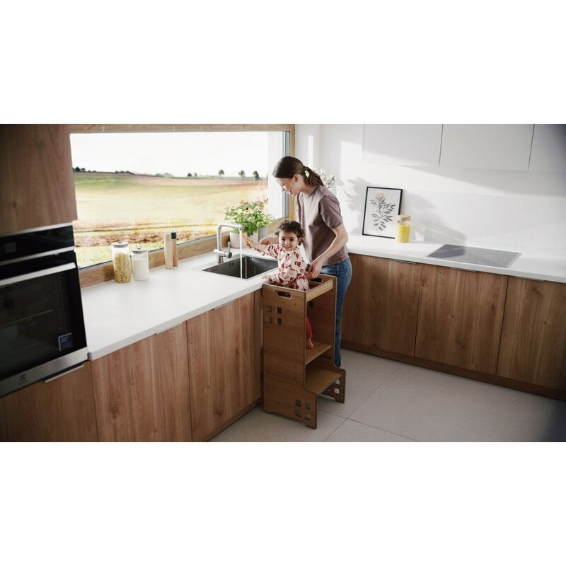 Turn de invatare Montessori, Lionelo, Cass, Functie de raft pentru carti, Pana la 30 kg, 12 luni - 6 ani, Din MDF si furnir, 3 trepte de inaltime, Natur