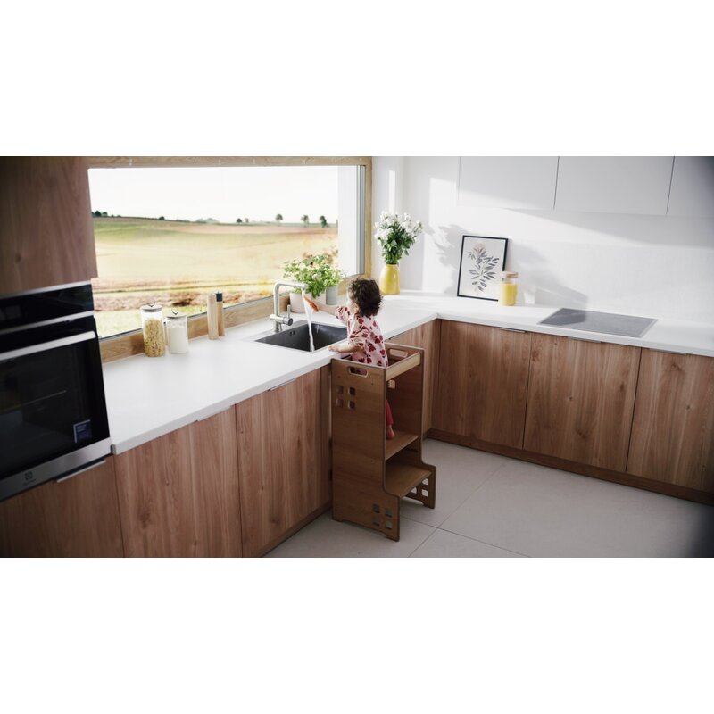 Turn de invatare Montessori, Lionelo, Cass, Functie de raft pentru carti, Pana la 30 kg, 12 luni - 6 ani, Din MDF si furnir, 3 trepte de inaltime, Natur