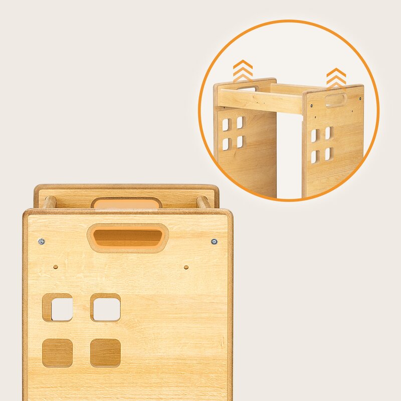Turn de invatare Montessori, Lionelo, Cass, Functie de raft pentru carti, Pana la 30 kg, 12 luni - 6 ani, Din MDF si furnir, 3 trepte de inaltime, Natur