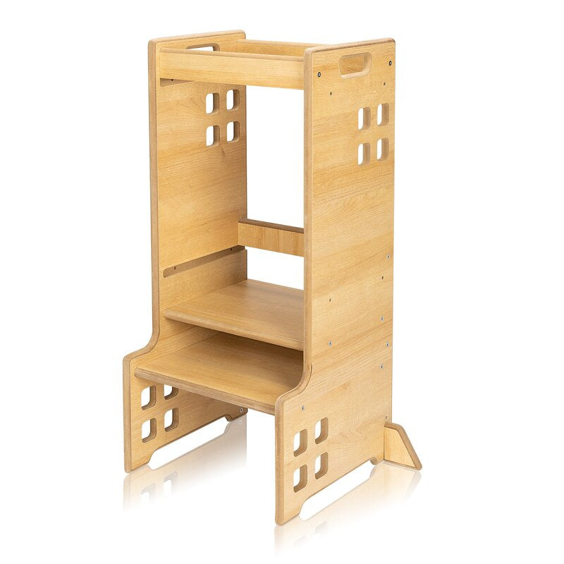 Turn de invatare Montessori, Lionelo, Cass, Functie de raft pentru carti, Pana la 30 kg, 12 luni - 6 ani, Din MDF si furnir, 3 trepte de inaltime, Natur