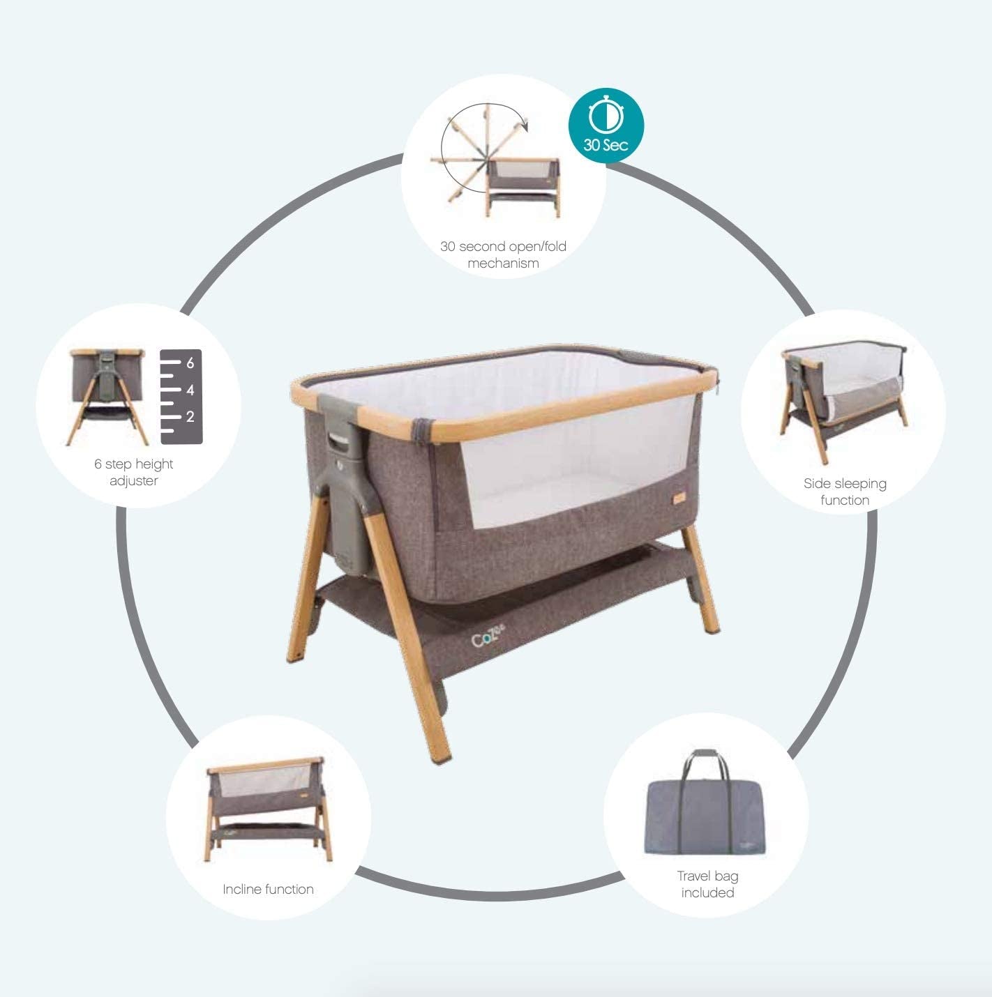 Tutti Bambini – Patut 2 in 1 co-sleeper CoZee Oak & Charcoal