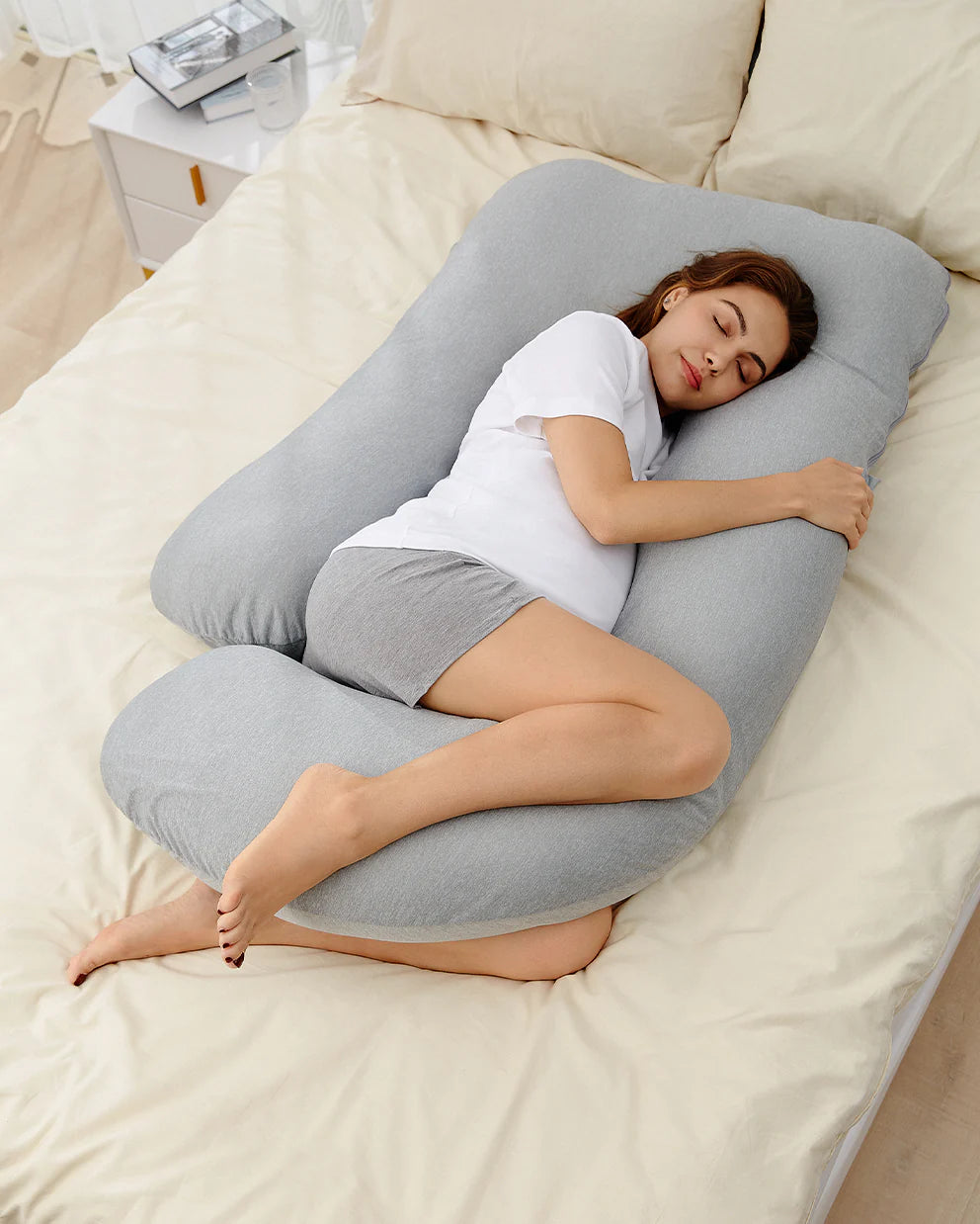 Perna gravide Momcozy Forma U, husa velur cu fermoar dublu