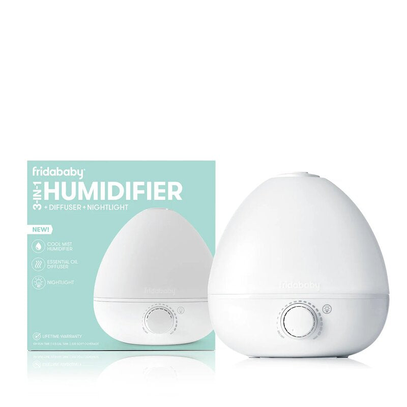Umidificator, Fridababy, BreatheFrida, Cu ultrasunete 3 in 1, Ultra silentios, Include difuzor de uleiuri esentiale si lumina de veghe, Cu oprire automata, Rezervor BPA Free, Alb