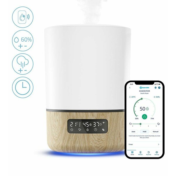 Umidificator Inteligent Maxi-Cosi Breathe, Mod Auto, Difuzor Uleiuri Esențiale, Wi-Fi, Alb