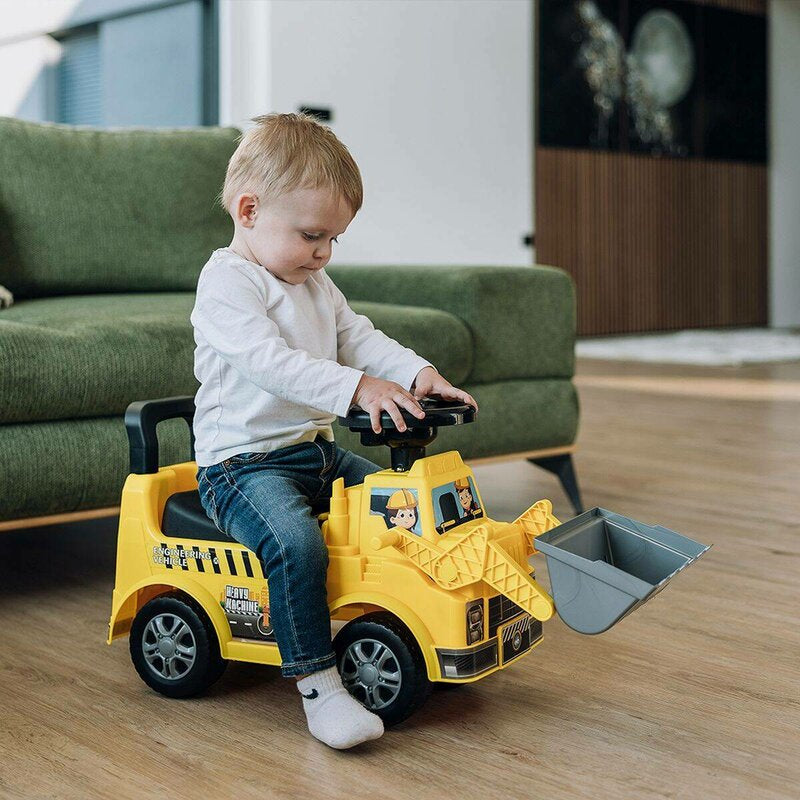 Vehicul ride-on, Free2Move, Buldozer, Cu lumini si sunete, Cu spatiu de depozitare, 19-36 luni, Galben