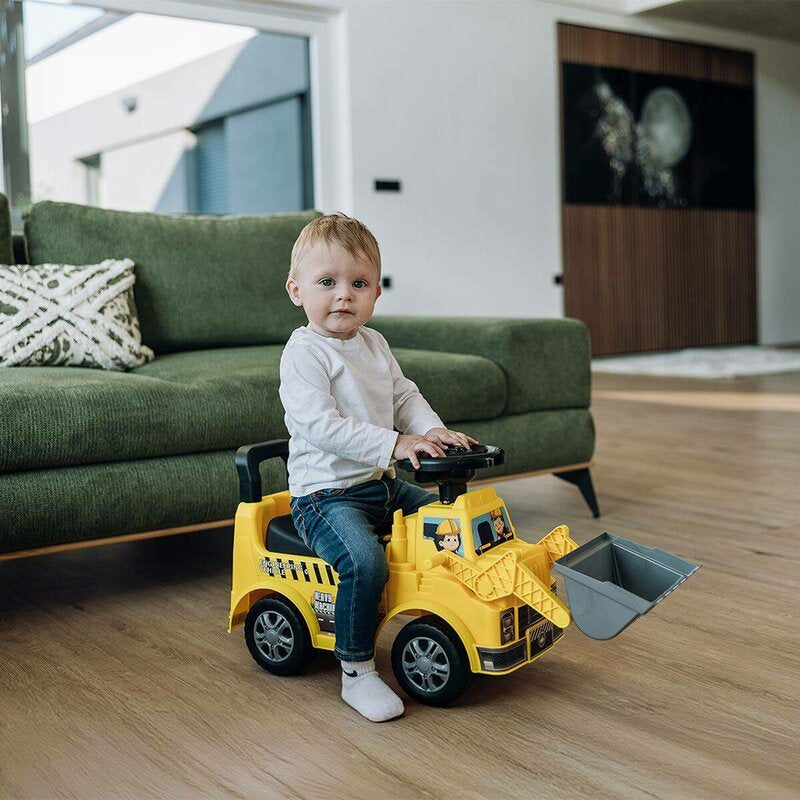 Vehicul ride-on, Free2Move, Buldozer, Cu lumini si sunete, Cu spatiu de depozitare, 19-36 luni, Galben