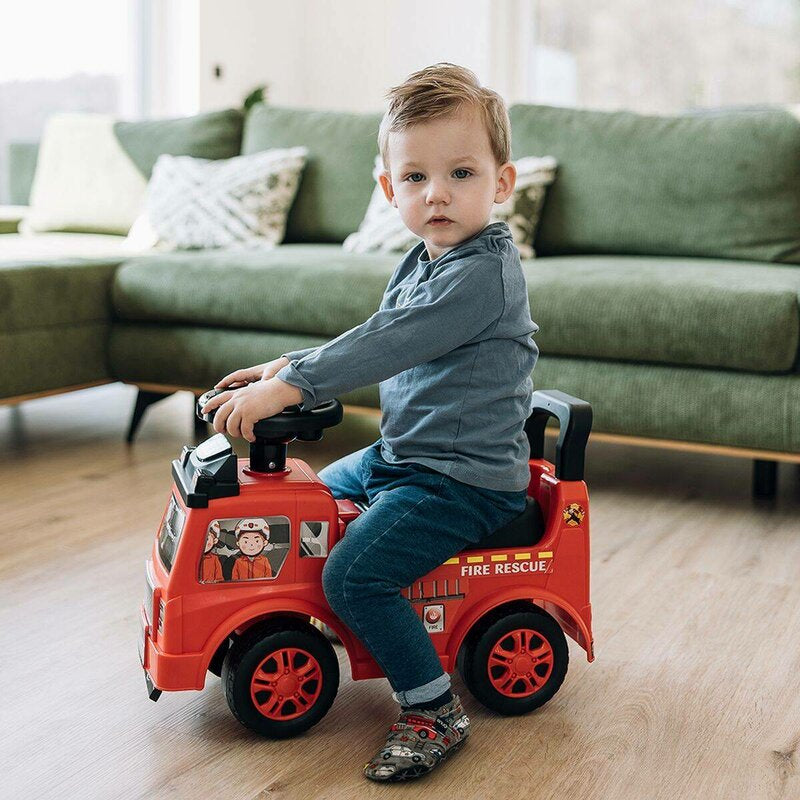 Vehicul ride-on, Free2Move, Masina de pompieri, Cu lumini si sunete, Cu spatiu de depozitare, 19-36 luni, Rosu