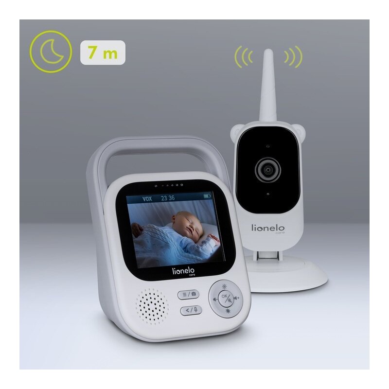 Video monitor, Lionelo, Babyline 3.2, Full HD, Comunicare bidirectionala, 2.8 inch, Cu sunete si mod de noapte, Cu 5 niveluri de detectare a sunetului, Alb