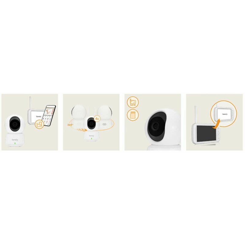 Video monitor, Lionelo, Babyline 9.1, Conexiune prin aplicatia Lionelo Smart, Pana la 8h de functionare, Comunicare bidirectionala, Cu senzor de miscare si sunete, Alb