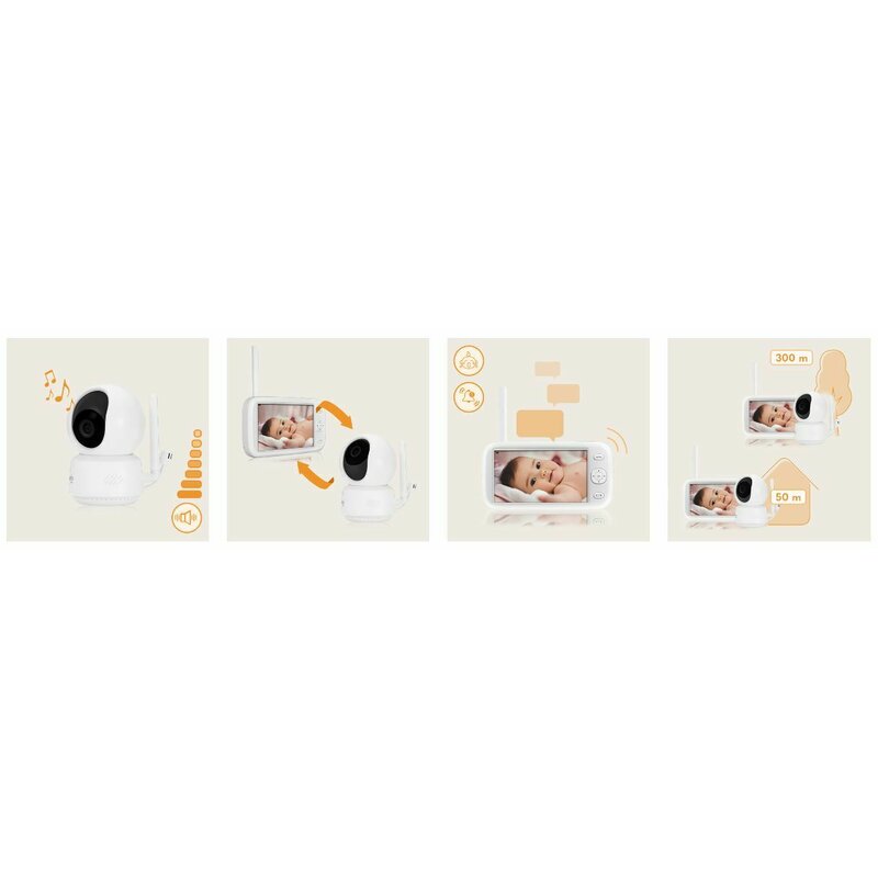 Video monitor, Lionelo, Babyline 9.1, Conexiune prin aplicatia Lionelo Smart, Pana la 8h de functionare, Comunicare bidirectionala, Cu senzor de miscare si sunete, Alb