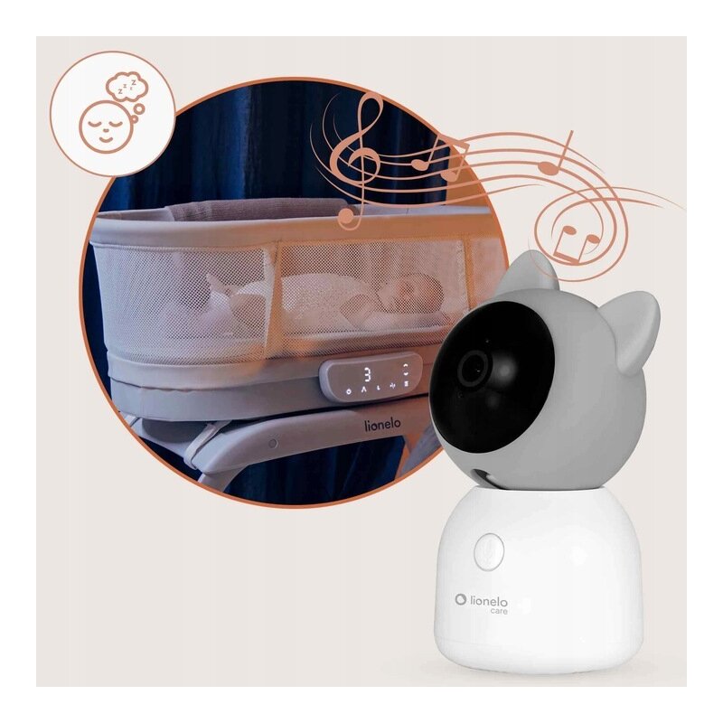 Video monitor, Lionelo, Babyline 9.2. AI, 5 inch, Camera Full HD, Zoom digital 4x, Aplicatie, Tehnologia AI cu detectare a miscarii, Recunoasterea motivului plansului, Melodii, Zgomote albe, Mod nocturn, Alb
