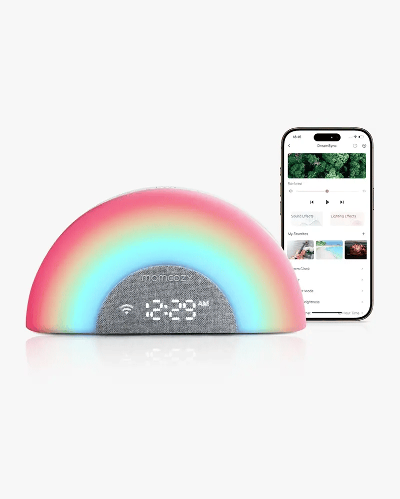 Lampa DreamSync Smart Momcozy cu Sunete, Lumini Rainbow si Boxa Wireless