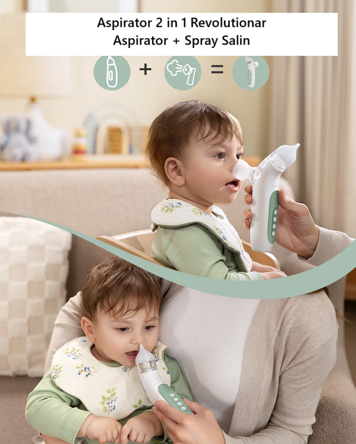 Aspirator Nazal Electric Bebelusi Momcozy BreezyClear cu Spray Salin si Sunete